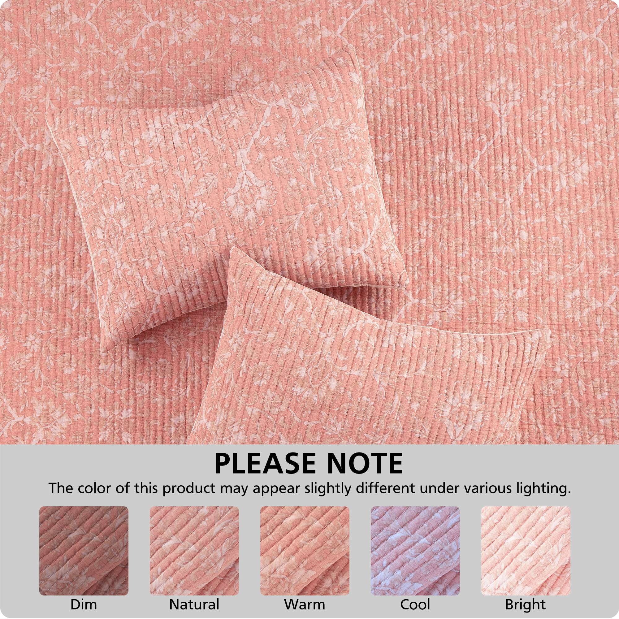 Mainstays 100% Cotton Matelasse Quilt Bedding Terracotta Floral Printed Denier Filled Jacquard Quilts, Full/Queen - Reversible, Breathable