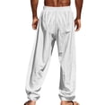 thumbnail image 4 of Dwellite Men's Linen Pants Beach Casual Summer Lightweight Elastic Waist Drawstring Pant with Deep Pockets White XL, 4 of 4