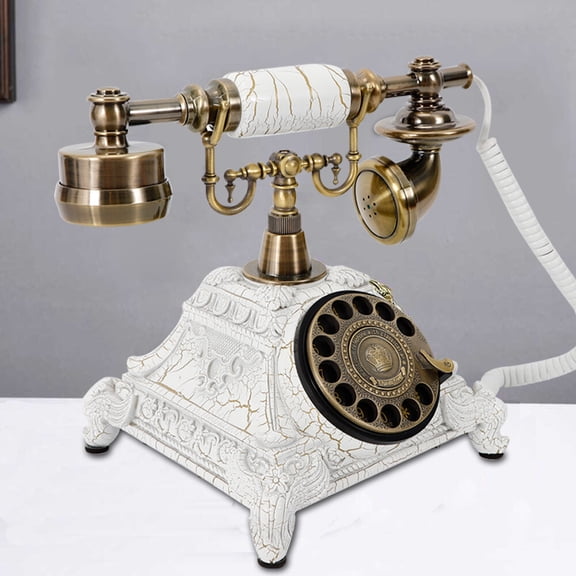 DENEST White Antique Luxury Rotary Dial Phone Handset Telephone for Office Home