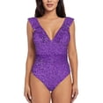 thumbnail image 2 of Yiaed Glitter Purple Print Women's Ruffled One Piece Swimsuit V Neck Swimwear Slimming Monokini for Woman-X-Large, 2 of 8