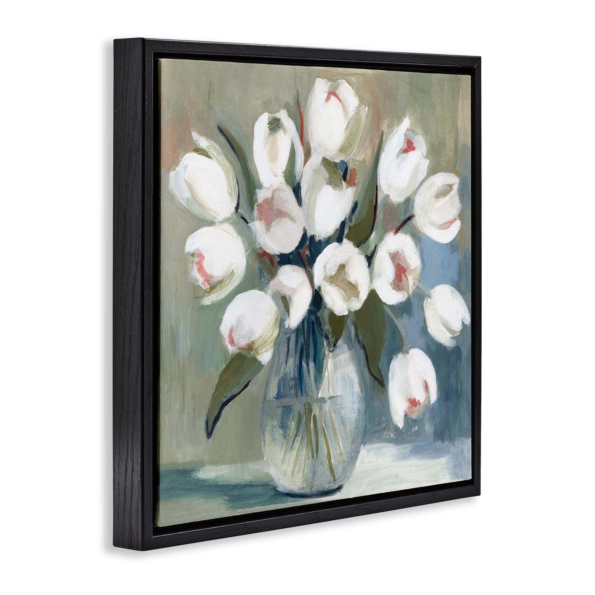 Stupell Industries White Tulip Vase Plants & Flowers Painting Black Floater Framed Canvas Art Print Wall Art, 18 x 18