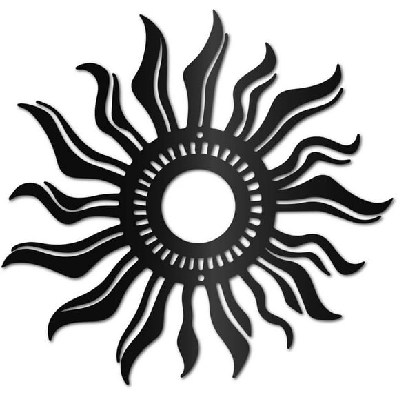 Abstract Sun Metal Wall Hanging Hollow Silhouette Iron Wall Mounted Bohemian Decoration for Living Room Bedroom Office Garden Farmhouse Christmas Housewarming 11.8x8.7in Black