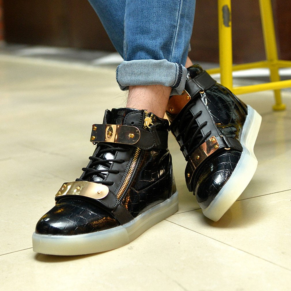 Stylish Men Shoes LED Flashing Light Up USB Charging Lace