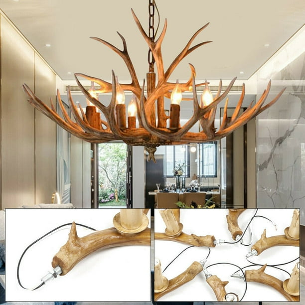 Vintage Antler Chandelier Retro Deer Horn 6 Light Chandeliers Ceiling Home Decoration Lighting For Restaurant Bar Cafe Dining Room Com Light Chandeliers Ceiling, How Much Are Antler Chandeliers Worth