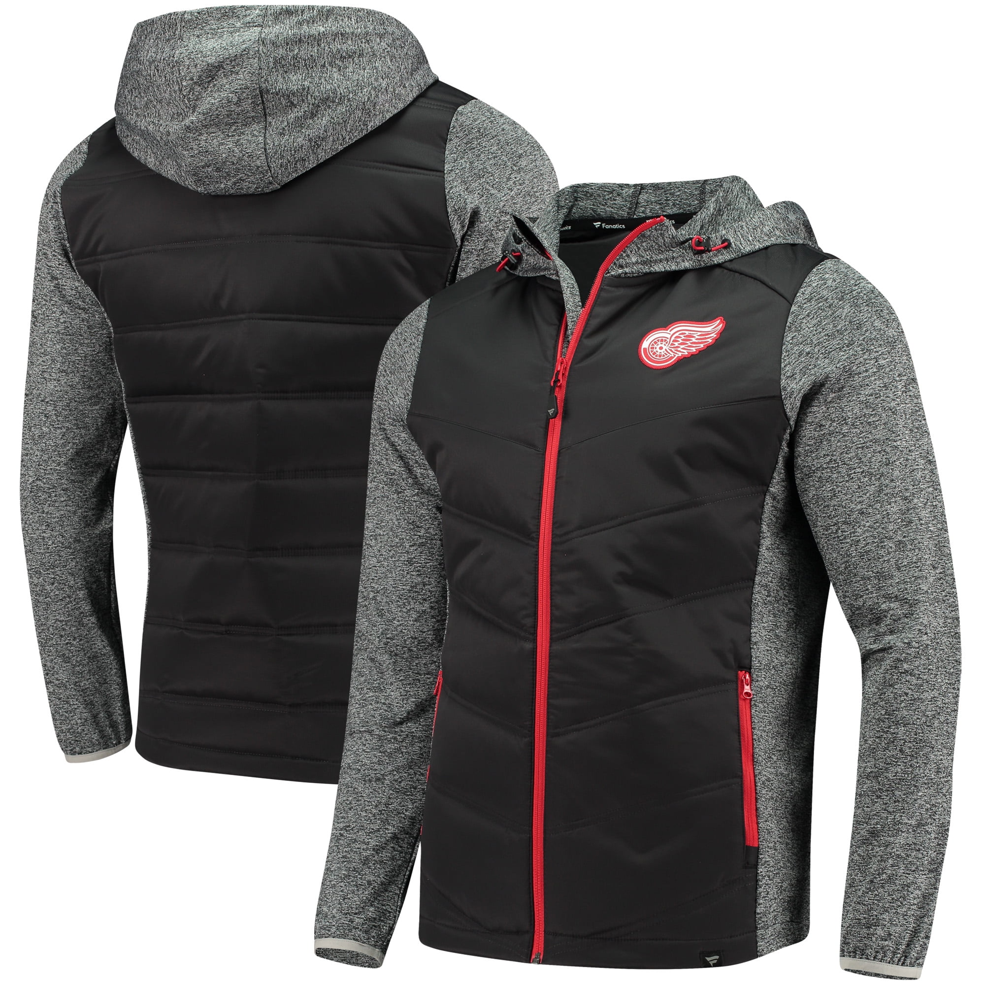 Detroit Red Wings Fanatics Branded Static Insulated Full-Zip Jacket Black Heathered Gray by BoxSeat Clothing - SOURCED