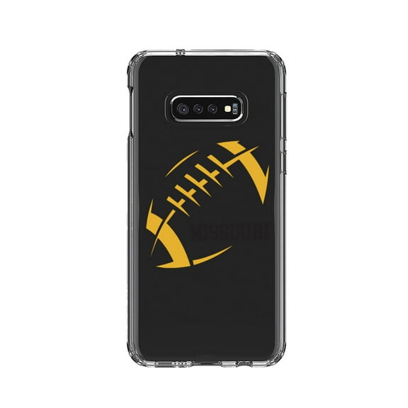 DistinctInk Clear Shockproof Hybrid Case for Samsung Galaxy S10e (5.8" Screen) - TPU Bumper, Acrylic Back, Tempered Glass Screen Protector - Missouri Football - Gold, Black