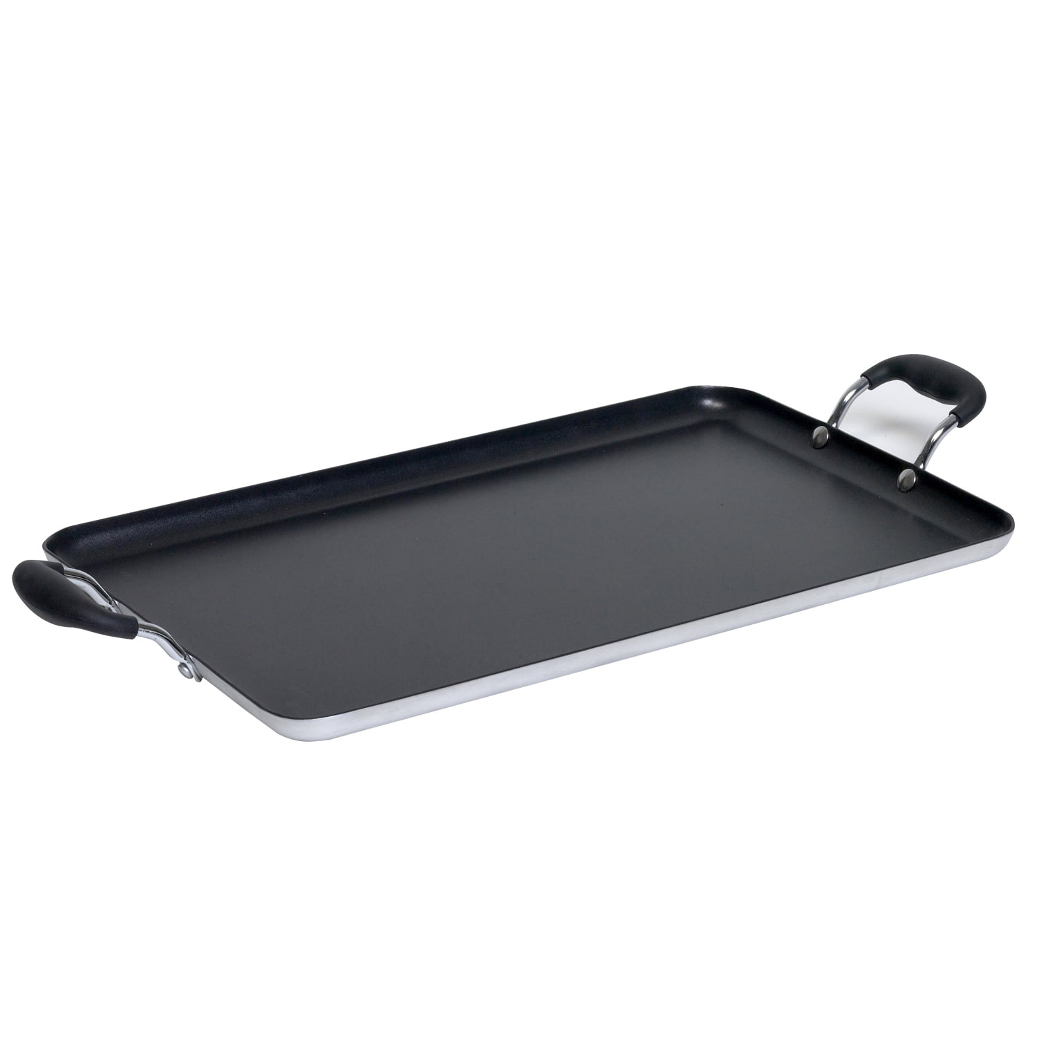 Double Burner Non-Stick Griddle Comal Healthy Cooking Handle Home 17 Inch Black 