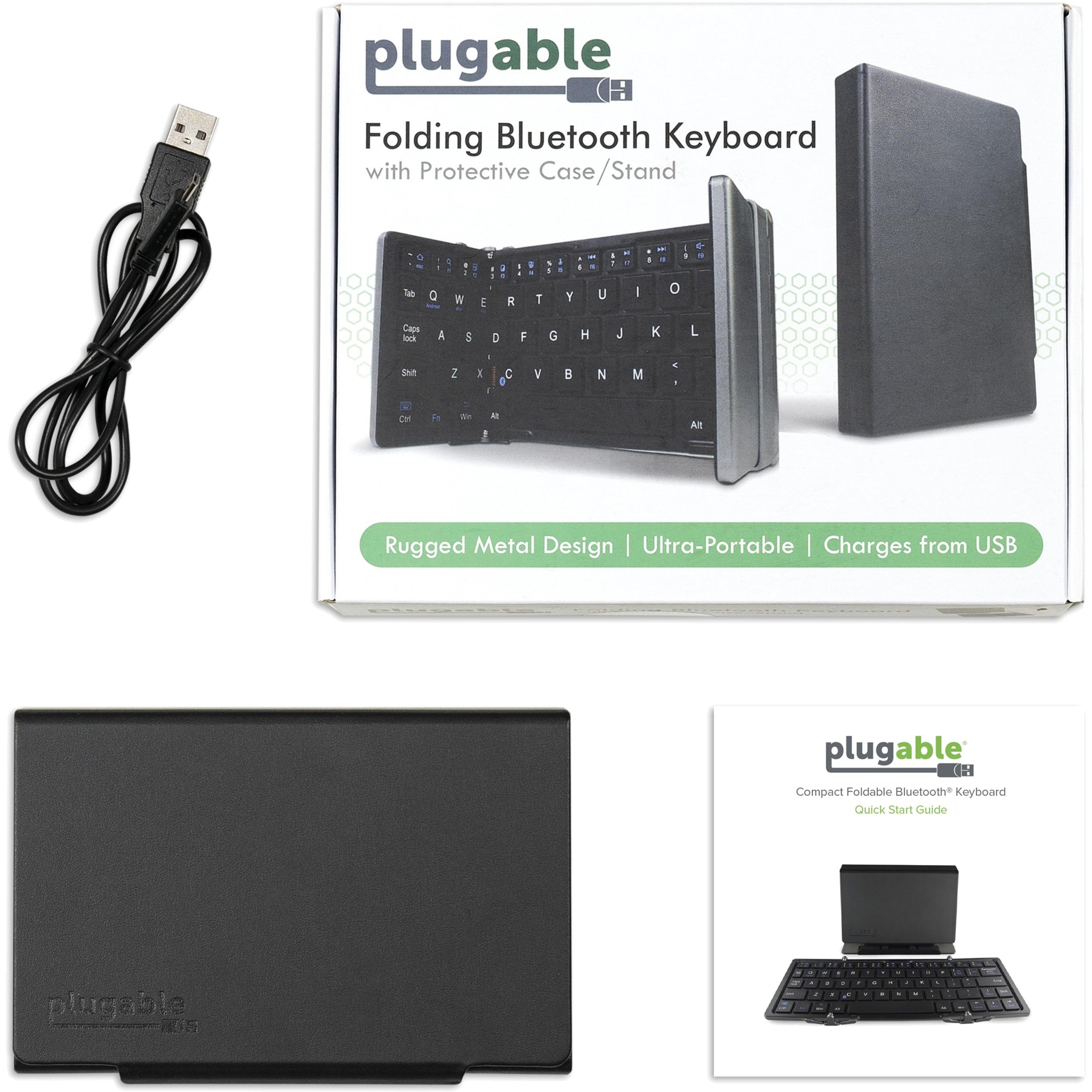 Plugable Foldable Bluetooth Keyboard Compatible with iPad, iPhones, Android, and Windows, Compact Multi-Device Keyboard, Wireless and Portable with Included Stand for iPad/iPhone (10 inches) - image 5 of 9