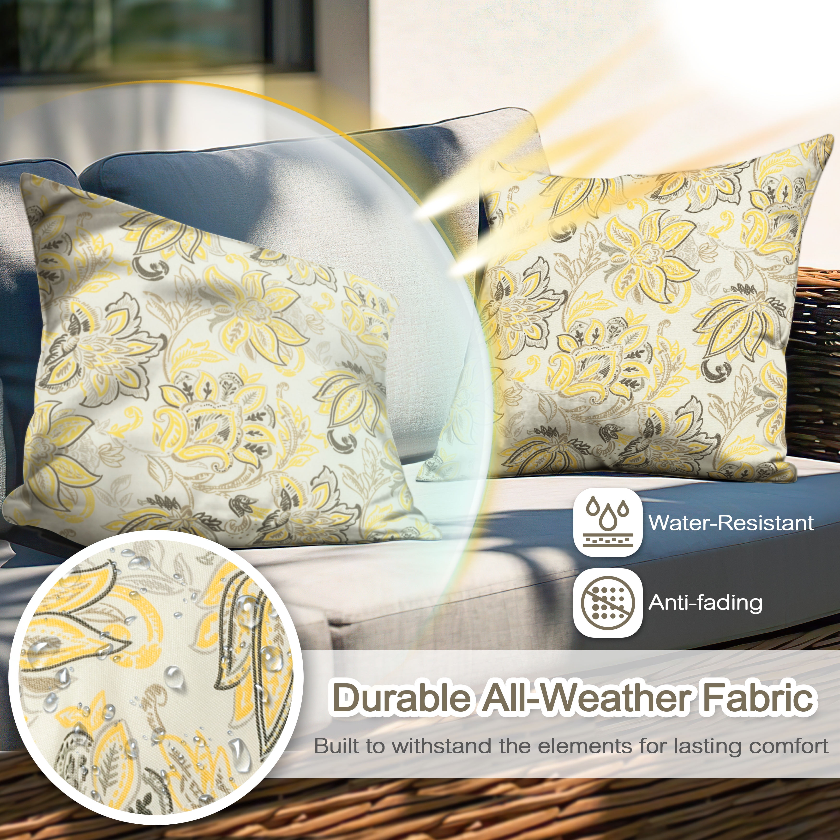 Nuu Garden Outdoor Patio Throw Pillows 17.3'' x 17.3'' x 6.5'' Set of 2 Throw Pillows with Inners Outside Bench Chair Decorative Cushions for Swing Deep Seat Bed Couch Sofa Indoor Outdoor Pillows