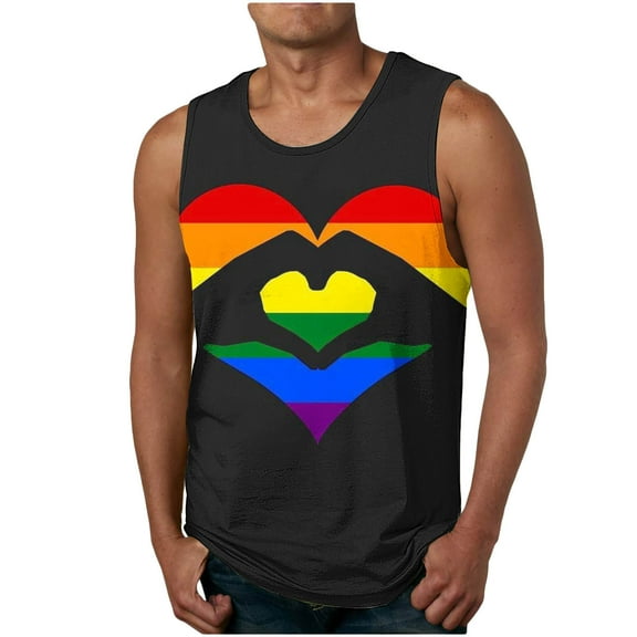 Nrmvnmi Men's Rainbow Prints Graphic Tank Tops Funny Trendy Blouse Vest Sportstyle Sleeveless T Shirts Modern Fit Tanks Tees Independence Day