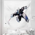 thumbnail image 1 of Hockey Tapestry, Goalkeeper Hand Drawn Style Protective Gear in a Competitive Game, Fabric Wall Hanging Decor for Bedroom Living Room Dorm, 5 Sizes, Purple Black White, by Ambesonne, 1 of 1