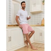 ANLIQI Men’s Pajama Bamboo Shorts Soft Sleep Shorts Comfy Lounge Pants with Pockets (Pink&Olive Green,L)