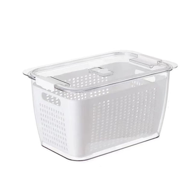 Filter Draining Basket 2 Layer Japanese Style Kitchen Refrigerator Vegetable Storage Box With FilterWhite M 1.7L