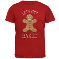 thumbnail image 1 of Christmas Gingerbread Man Let's Get Baked Red Adult T-Shirt, 1 of 1