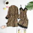 thumbnail image 2 of Women Silk Satin Pajamas Sets 3 Piece Leopard Lace Silky Kimono Robe and Sleeveless Shorts Set, 2 of 7