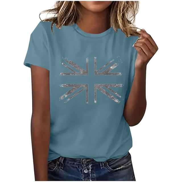 Camisetas de Verano de Manga Corta de las Mujeres Nuevo Suéter de Cuello de Tripulación, Top de Fiesta Impreso Casual para la Primavera
