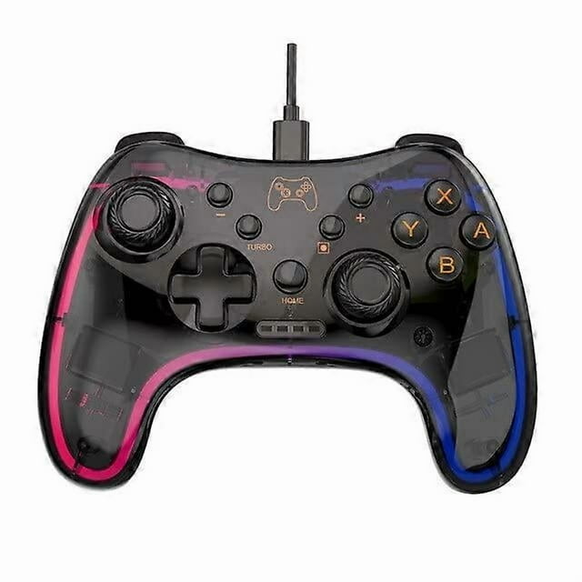 Wired Controller for PC Transparent RGB Gamepad Controller For /PS3 Switch/PC/Steam Vibration,6-Axis Gyro and Turbo Function - (Color: Black)