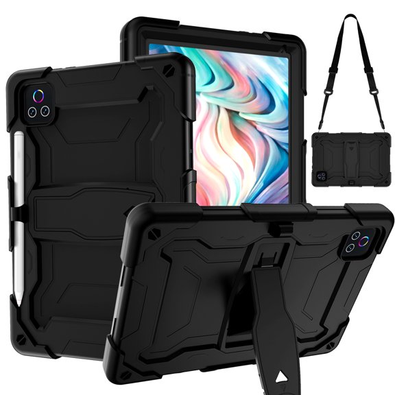 Hoibon Compatible with Urao Tablet 10.1" X109 Model 10.1 Inch Sturdy Heavy Duty Hybrid Shockproof Protective Case with Kickstand / Shoulder Strap / Pencil Holder For Urao X109 Tablet,BlackBlack