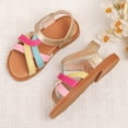 thumbnail image 4 of Girls Gladiator Sandals Color Block Strappy Casual Beach Shoes Open Toe Princess Dress Flat Shoes Pink 13.5 Little Kid, 4 of 6