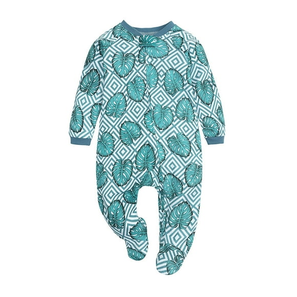 jovati Autumn Baby Kids Double Zipper Clothes Sleeping Pajamas Rompers Newborn Overalls
