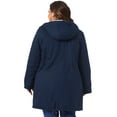 thumbnail image 4 of DARING DIVA Women's Plus Size Faux Fur Lined Long Anorak with Hood 1X Navy Blue, 4 of 6