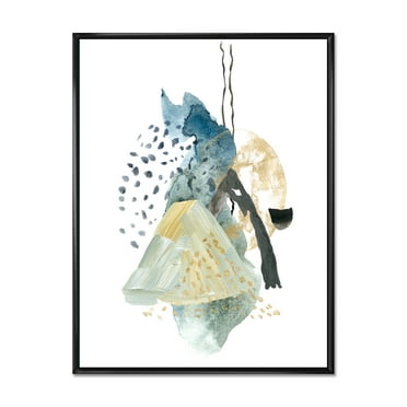 Designart 'Mountain Moon With Gouache Of Abstract Landscape' Modern Framed Canvas Wall Art Print
