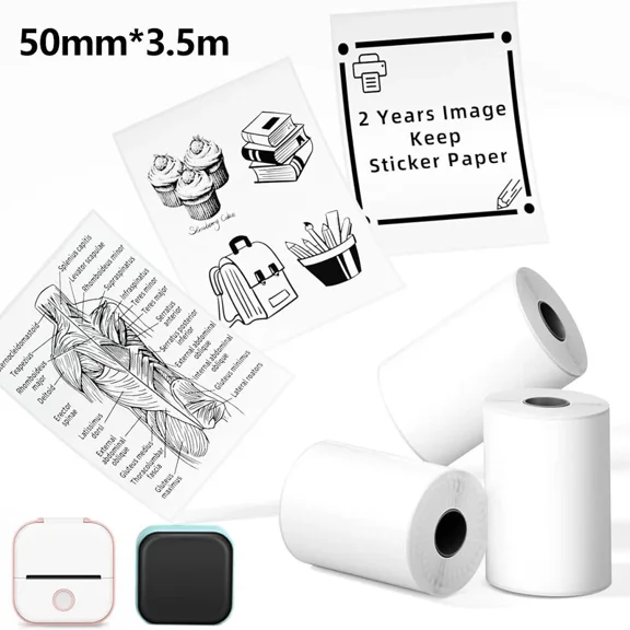 Phomemo 3 Rolls White Adhesive Thermal Paper Sticker Paper Printer Paper 50Mm