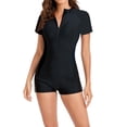 thumbnail image 3 of Royisotas Women's One Piece Swimsuit Short Sleeve Zipper Sun Protection Modest Surfing Athletic Swimwear UPF50+, 3 of 7