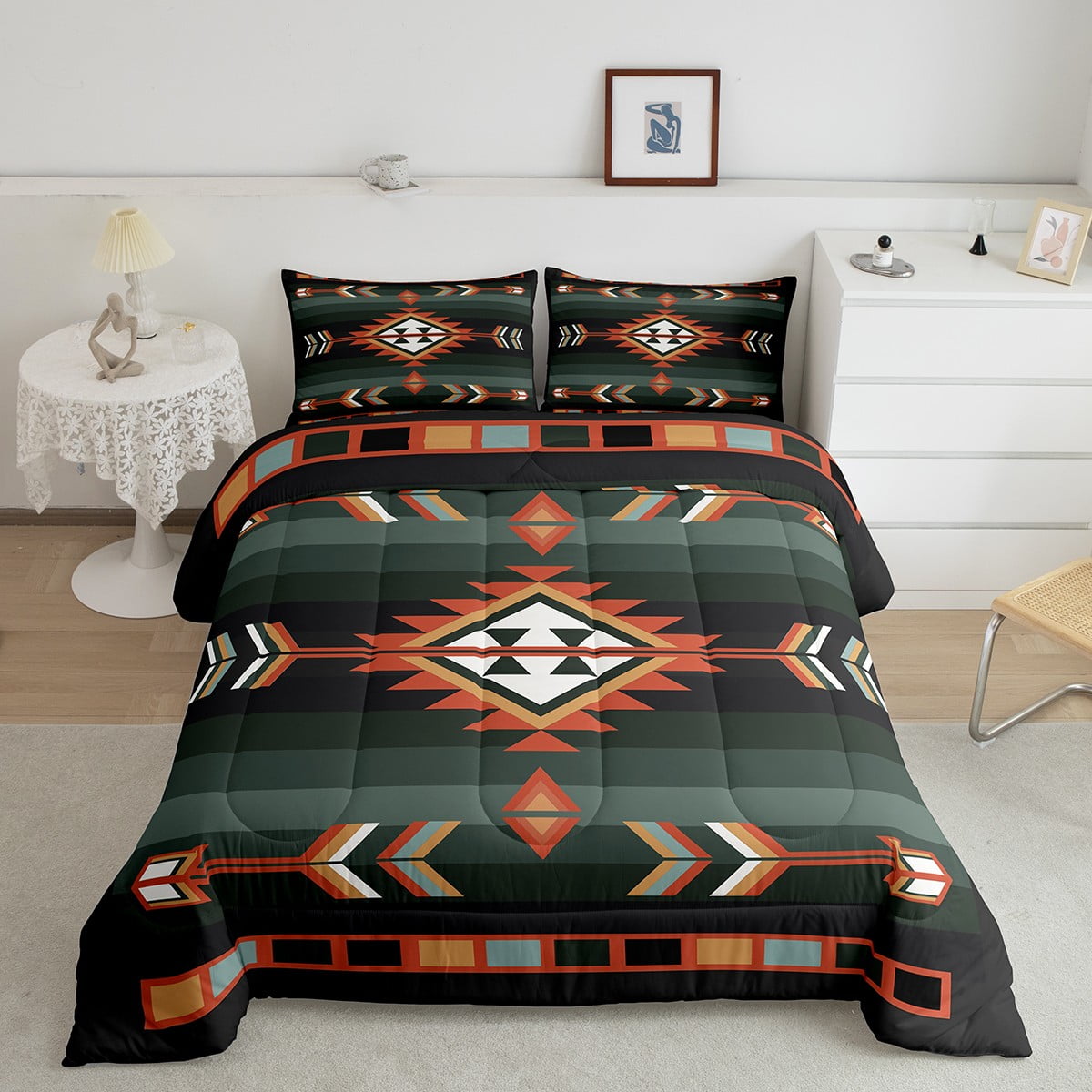 Southwestern Geometric Comforter Set Western Aztec Quilt Sets Boho Exotic Tribal Bedding Set King Rustic Farmhouse Home Decor Bohemian American Bed Set 2 Pillow Cases