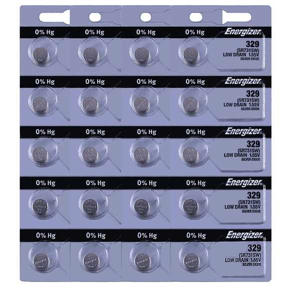 Energizer 329 SR731SW 1.55V Mercury-Free Silver Oxide Watch Battery (20 Pack)