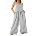 thumbnail image 4 of Wide Leg Overalls for Women Sleeveless Jumpsuits Suspender Overalls with Pockets, 4 of 6