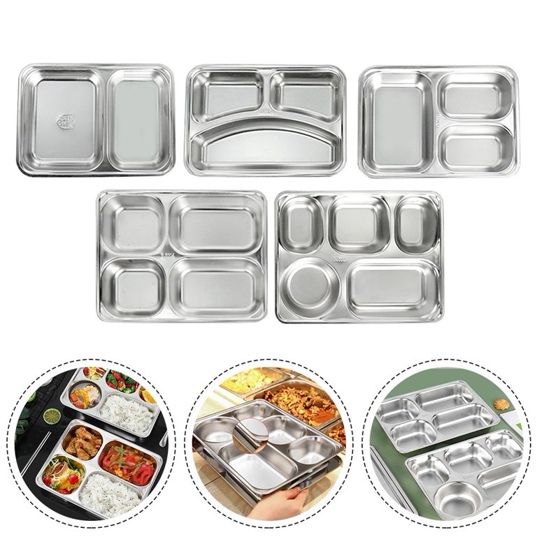 3/4/5 Sections Stainless Steel Divided Dinner Tray Lunch Container Food  Plate for School Canteen kindergarten picnics camping - AliExpress