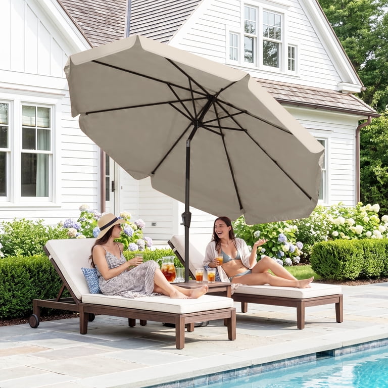 9ft outdoor patio umbrella FUNDAZE 9ft Outdoor Patio Umbrella with Tilt & Crank, Heavy Duty Round Sun  Umbrella for Garden, Poolside, Deck, Backyard，Beige
