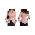 thumbnail image 3 of Women Button Up Shirt Long Sleeve Shirt V Neck Collared Blouse Aesthetic Work Tops Pink XS, 3 of 7