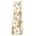 thumbnail image 6 of Susanny White Dress Womens Floral Boho Summer Dresses Maxi Cotton Linen Tank Long Dresses Clearance Flowy Sleeveless Sundresses for Plus Size Women with Pockets Khaki M, 6 of 7