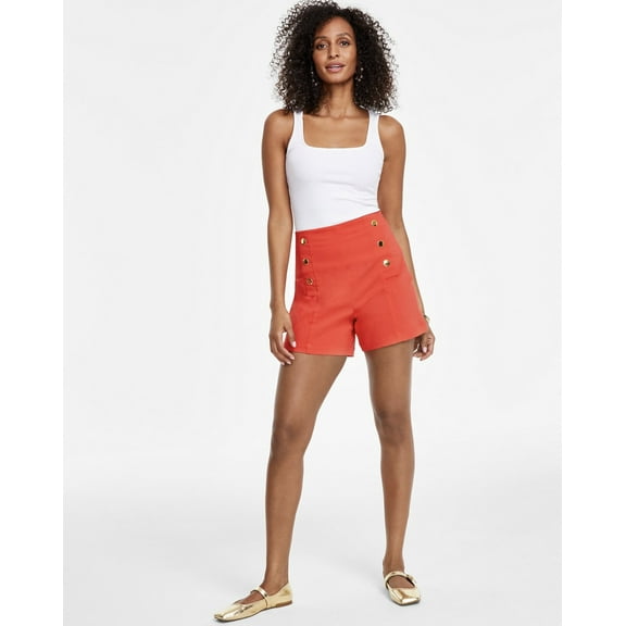 INC International Concepts Women's High-Rise Button-Trim Shorts Size 10
