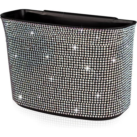 Car Trash Can Bling Crystal Auto Storage Pockets,100% Leak Proof Car Trash Container Bin Car Garbage Bag Hanging for Backside/Gearshift/Center Console