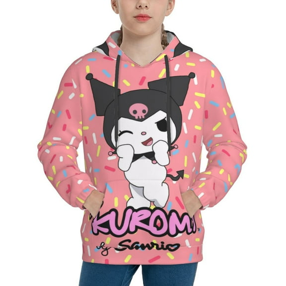 Sanrio Kuromi Kids' Hoodie 3d Print Sweatshirt Soft Pullover Hooded With Big Pockets Fans Gifts For Boys Or Girls X-Large