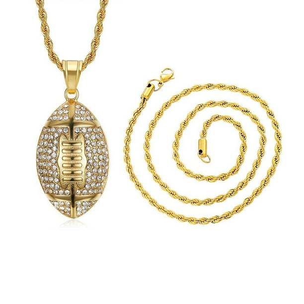 Collar con colgante de rugby chapado en oro y acero de titanio, collar para hombre con personalidad creativa