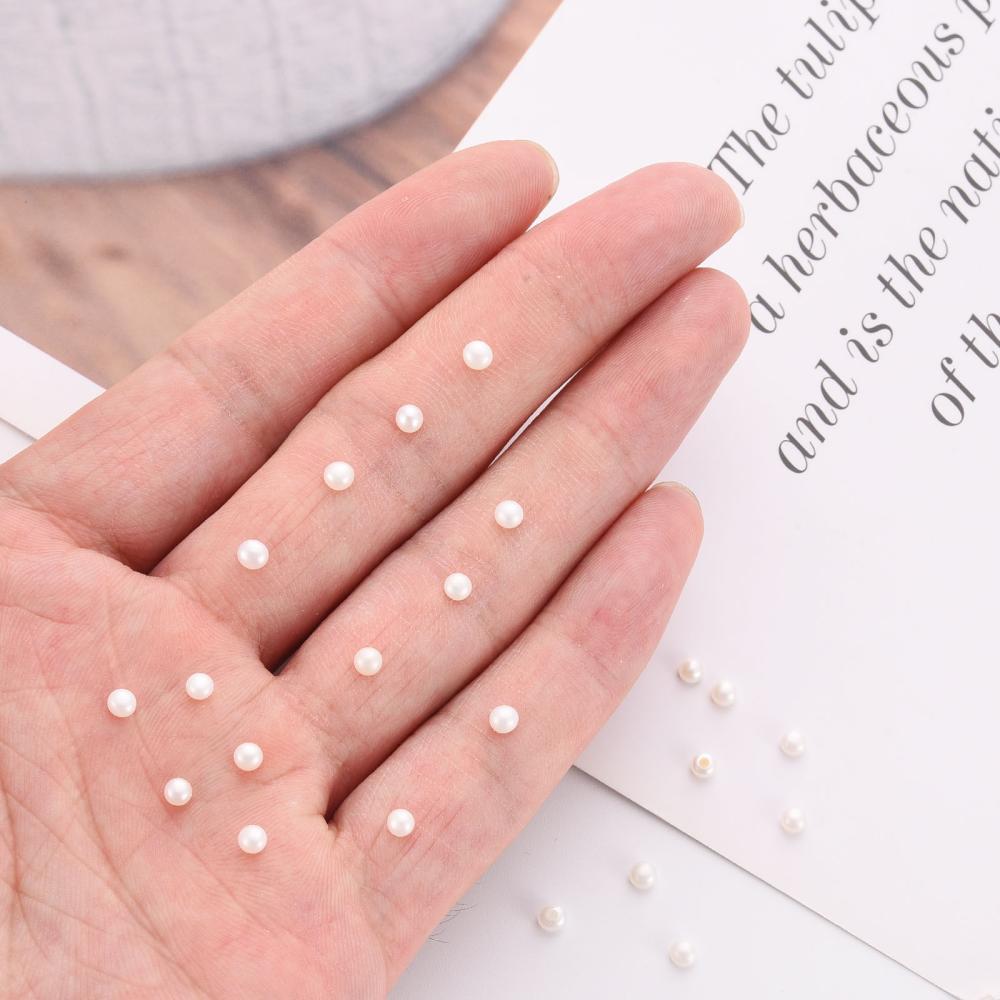 Natural Cultured Freshwater Pearl Beads Half Drilled Rondelle Floral White 3~3.5x2mm Hole: 0.8mm about 100pairs/board