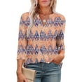 thumbnail image 4 of Jinhomg Fall 3/4 Sleeve Henley Shirt for Women Fashion V-Neck Blouse Loose fit Comfy Pullover Breathable Print Tunic Tops Orange,S, 4 of 6