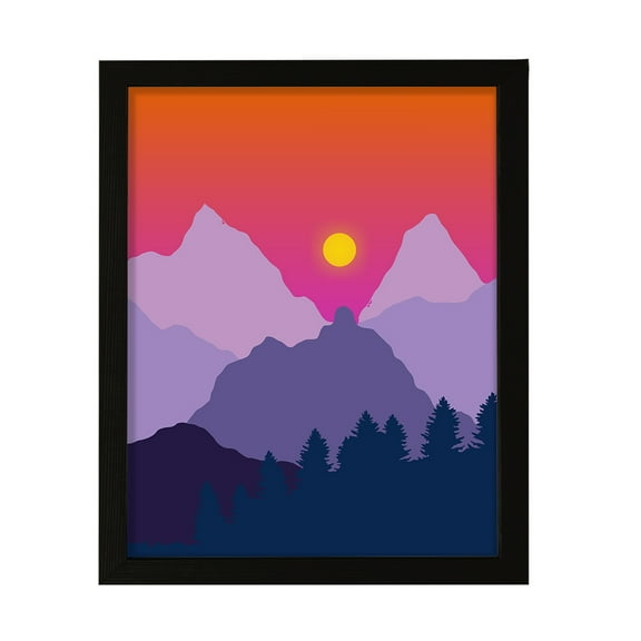 Designs ByLITA Purple Dawn Mountain Sunrise, 5 x 7 Black Wall Print (Framed) | Beautiful Flowers | Stylish Modern Decoration For The Home and Office