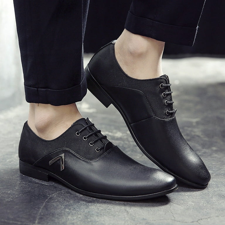 Sneakers For Men Casual Shoes Classical Style Leather Shoes For Men Slip On Pu Leather Low Rubber Sole Block Heel Work