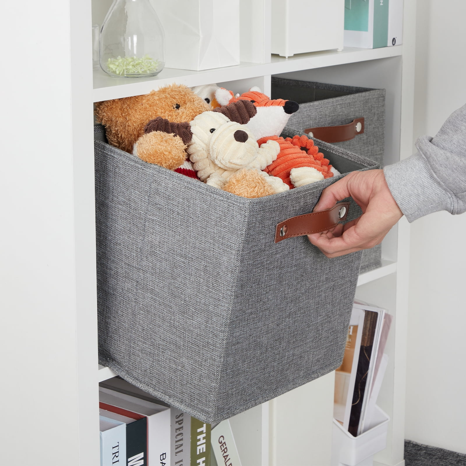 DULLEMELO Cube Storage Bins 11x11 Gray Linen & EVA 4 Count