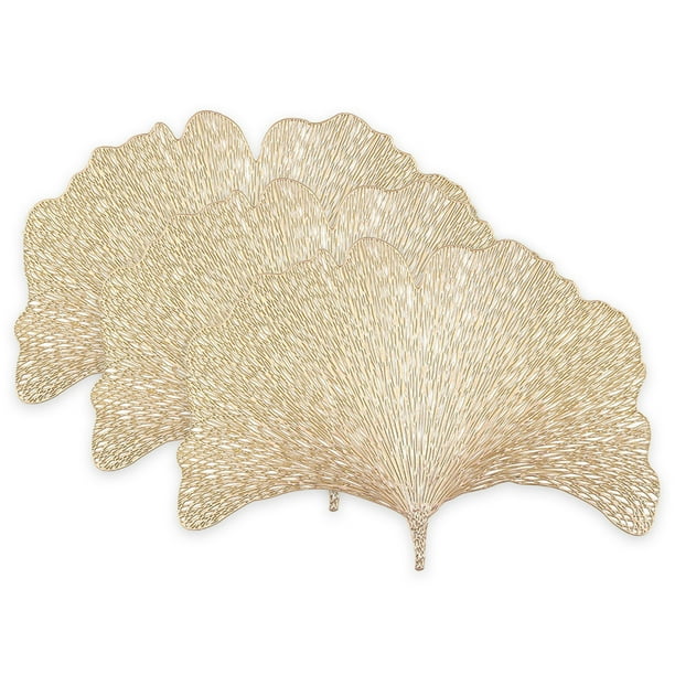 Manteles individuales dorados elegantes, manteles individuales de vinilo resistentes al calor para una decoración lujosa de la mesa del comedor, respaldo de espuma antideslizante que garantiza la