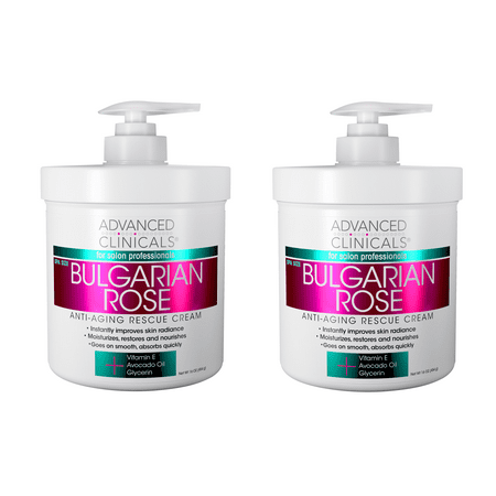 Advanced Clinicals Bulgarian Rose Anti-Aging Rescue Cream. Body Cream to Moisturize Hands, Face, and Neck. Set of Two 16 fl oz.
