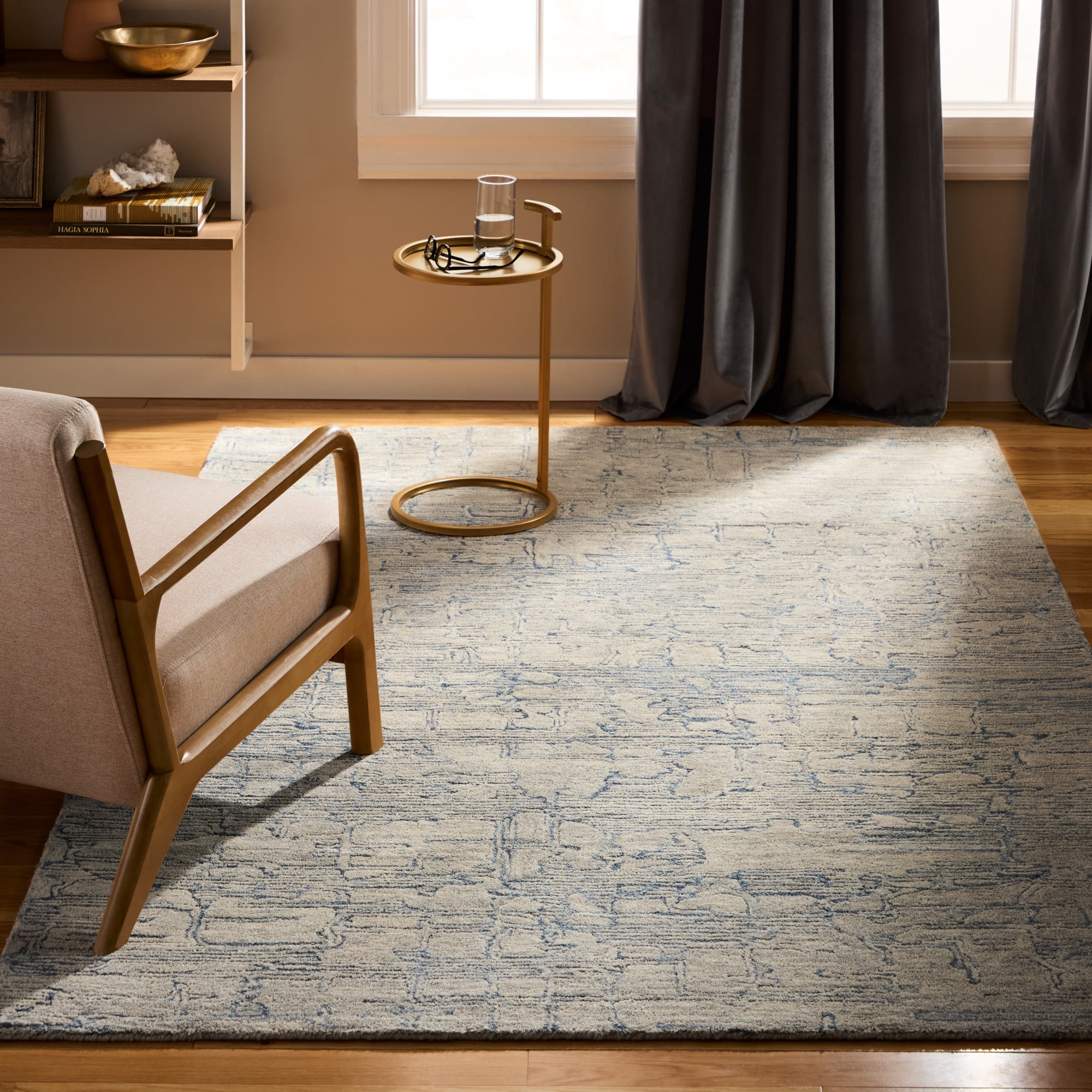TOWN & COUNTRY LUXE Remi Abstract Line Art Handcrafted 100% Wool Area Rug, Grey/Blue, 6"x9"