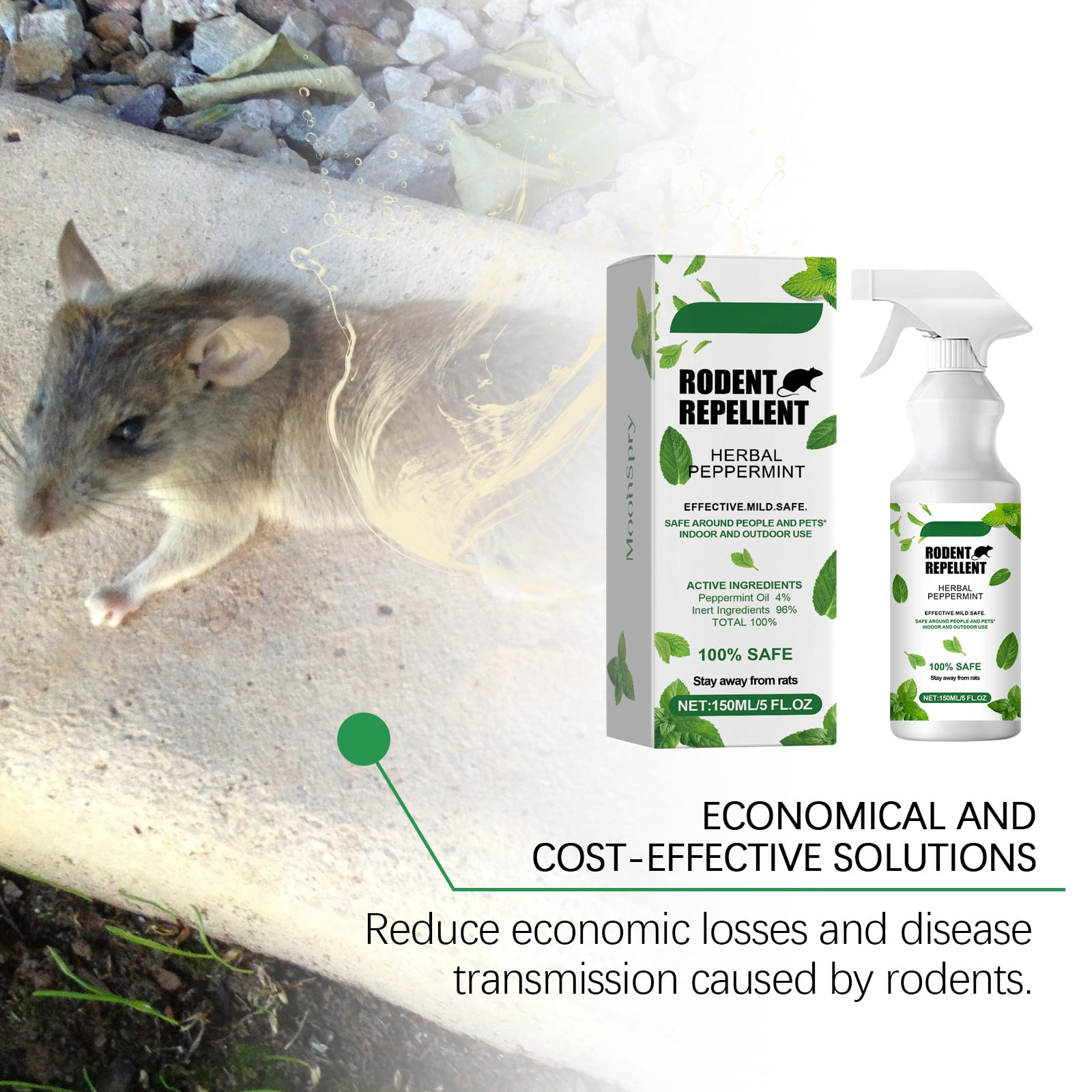 Alvantor Indoor & Outdoor Rodent Deterrent Spray with Mint & Capsicum, 5 fl. oz