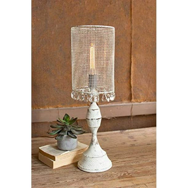Kalalou Cq7511 Antique White Tabletop Lamp With Wire Mesh Shade And Gems Com Tabletop Lamp With Wire Mesh Shade, Wire Mesh Lamp Shades