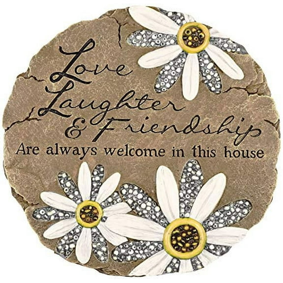 Carson Friendship Garden Stone, Garden Decor Stepping Stones with Beadworks Decorative Home Accent, Daisy, Round, 9 x 9.25 inches